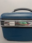 Vtg American Tourist Blue Hard Shell Train make Up Case W  Draw 14x10 5   