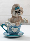 Hamilton Collection Shih Tzu  bubbly  Bath Blue Teacup Puppy Dog Figurine 4 