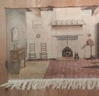 Antique Vintage French Wall Art Tapestry Colonial Ladies Sewing Fabric Textile