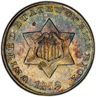 1852 Silver Three Cent Piece - Trime Pcgs Au-58 Rainbow Toning