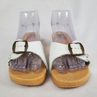 Vtg Montgomery Ward Sandals Faux Wood Block Clogs White Leather Sz 10 Y2k Italy