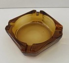 Vintage Ashtray Amber Glass Hexagonal square round Heavy Mcm