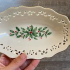 Lenox Holiday Dimension 7 5 8  Oval Pierced Server Candy Dish  24k Gold Trim