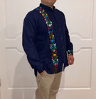 Medium Hand Made Long Sleeve San Antonino Embroidery Mexican Guayabera Shirt 