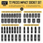 1 4  Drive Impact Socket Set  72pcs Standard Sae  3 16 -9 16     Metric  4-15mm 