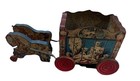 Vintage  900 Circus Wagon Wooden Pull Toy Horses Lion Lithograph