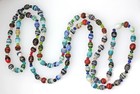 Vintage Hand Blown Glass Trade Bead Necklace Red Blue Green Striped 48  Long