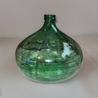 Vintage French Demijohn Green Glass Bottle     Rare Onion Carboy Vase 13 x15 