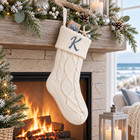 K Initial Monogram Personalized Embroidered Knit Christmas Stocking Green Family