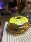Vintage Hair Receiver - Amber Glass Base W celluloid Green Decorative Lid 