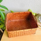Vintage Handwoven Wicker Bamboo Basket Braided Corners Boho Storage Rectangle