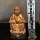 Antique Chinese Hand Carved Wood Seated Deity Ancestor Figure Gilt 4 5 