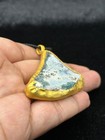 Ancient Rare Beautiful Patina Roman Glass Pendant With Gold Gilded Frame
