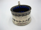 Antique Sterling Silver English Salt Cellar Cobalt Blue Glass Hallmark Stamped