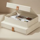 Decorative Photo Storage Boxes With Lids - Set Of 2 Beautiful Linen Ivory