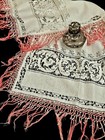 Antique Lace Fringed Table Topper Pulled Thread Work Bobbin Lace
