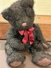 Russ Berrie Dickens Vintage Black Teddy Bear With Red Ribbon - As Is - 11    Tall