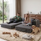 79  Gray Corduroy Compression Boneless Sectional Sofa Convertible Floor Sleeper