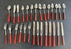 Assortment 28 Pieces Red Bakelite Flatware Modernist Mid-century Mcm