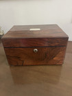 Antique Victorian Ladies Wood Vanity Box Velvet Lined Gold Gilt   Side Drawer