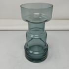 Vintage Modernist Hooped Blue Smoke Glass Vase 8   