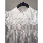 Vintage Girls Pastel Striped Floral Embroidered Lace Collar Tulip Pocket Dress