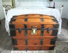 Antique Dome Top Wedding Trunk Wooden Brides Style Steamer Chest Restored C-1875