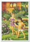 Children s Fun Boy  Girl Seasons Of The Year Summer Art New Modern Postcard