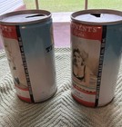 Tennent s Lager Beer Can - Pat Sitting Pretty   Lying Low Steel - Empty Set Of 2