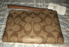 Coach Corner Zip Wristlet In Signature Canvas Khaki   Saddle  58035  nwt 