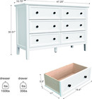 White Dresser For Bedroom  6 Drawer Dresser With Wide Drawer And Metal Handles  