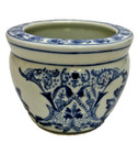 Vintage Blue White Porcelain Round Planter Cachepot Floral Pot 4   