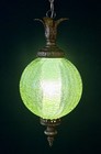 Vintage Mid Century 1960 s-70 s Retro Green Crackle Glass Hanging Swag Light