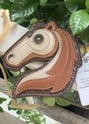 Chala Horse Faux Leather Vegan Key Chain Bag Charm Brown Animal Print Button