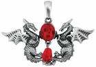 Ebros Red Saphire Dual Dragon Guardians Pendant Jewelry Necklace Lead Free