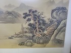Vintage Asian Painted Silkscreen     Silk Framed Art Island Boat Tree Rare 