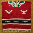 Vintage 60s Chimayo Mexican Wool Knit Thunderbird Native Tribal Blanket Poncho
