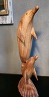 Dolphins Mom  Baby 16in  Wood Sculpture Handcrafted 1pc Solid Nautical Sea Beach
