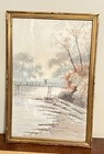 Antique Signed  Japanese Watercolor Painting 21x14    Signed M  Miyata Framed