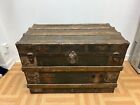 Vintage Wood Steamer Trunk Chest Coffee Table Storage Box Antique Brown Wooden