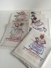 6 Vintage Tea Towels New Large Hand Made  Linen Days Of Week Embroidered 36 X 22