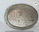 Antique Islamic Brass Tray Hand Engraved Mosque Scene Oval Pierced Rim Wall Art