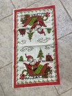 Vintage Mcm Christmas Tea Towel Linen Dish Cloth Santa Claus Sleigh 50 s 15x27 