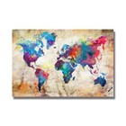 Canvas Painting Colorful World Map Poster Print Wall Art Wall Picture Home D  cor