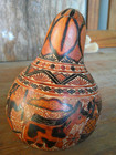 Exquisite Peruvian Folk Art Carved Gourd 4 3 4  Tall Signed