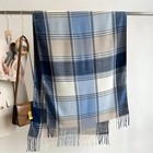 Blue Plaid Scarf Imitation Cashmere Soft Winter Shawl Wrap 77  X 26 