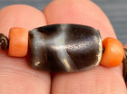 Ancient Rare Tibetan Etched Agate Phum Dzi Bead   2 Antique Tibetan Coral