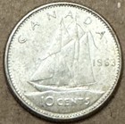 Canada - 1963 - 10 Cents - 80  Silver Canadian Coin - Queen Elizabeth Ii