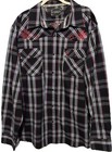 Cowboy Hardware Shirt Xl Pearl Snap Embroidered Outlaw Ranch Black And Red Plaid