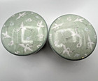 Korean Celadon Porcelain Crane Motif Cloud Lidded Rice Bowls 4 x 2  Lot Of Two